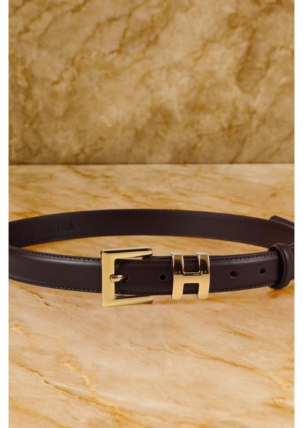 Williampolo Kahverengi Hakiki Deri Lüks Gold Toka Kadın Kemer