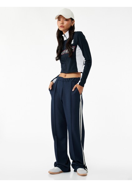 Dik Yaka Baskılı Renk Bloklu Slim Fit Fermuarlı Uzun Kollu Tişört fiyatları