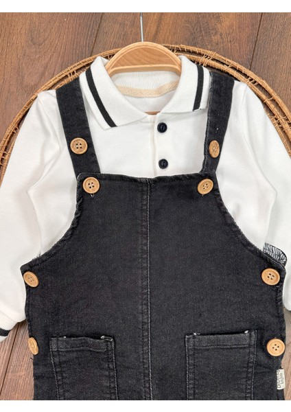 Salopet Likralı Kot Polo Yaka Sweatshirt Düğmeli Salopet Erkek Bebek Takım fiyatları