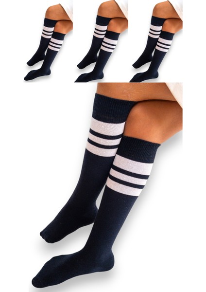4 Çift Kız Çocuk Kadın Karışık Çizgili Kaymayan Diz Altı Orta Okul Lise Kolej Okul Çorabı