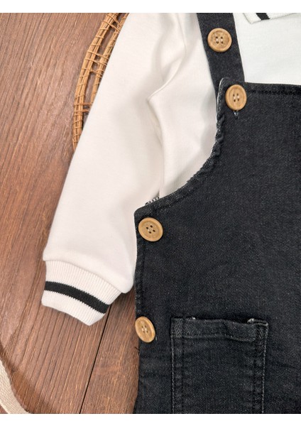 Salopet Likralı Kot Polo Yaka Sweatshirt Düğmeli Salopet Erkek Bebek Takım fırsatları