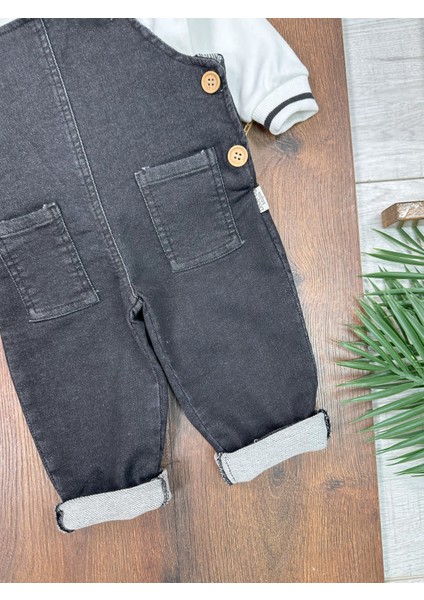 Salopet Likralı Kot Polo Yaka Sweatshirt Düğmeli Salopet Erkek Bebek Takım indirimleri