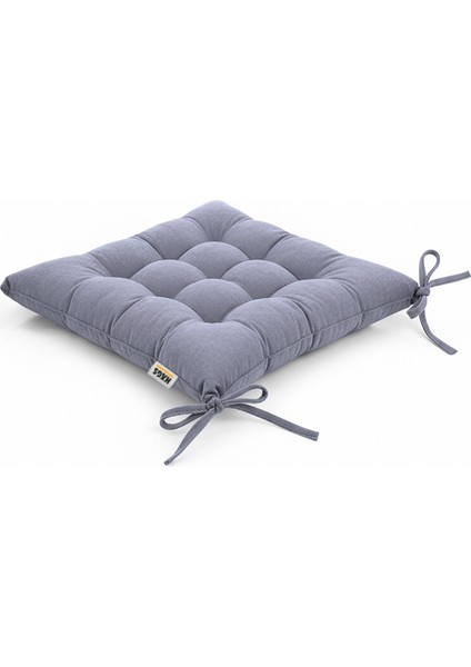 Sandalye Minderi, Punterez Puntolu Silikon Elyaf Dolgulu, Bağcıklı Puf Minder 42X42X6 cm - Gri