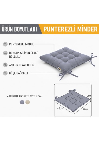 Sandalye Minderi, Punterez Puntolu Silikon Elyaf Dolgulu, Bağcıklı Puf Minder 42X42X6 cm - Gri fiyatları