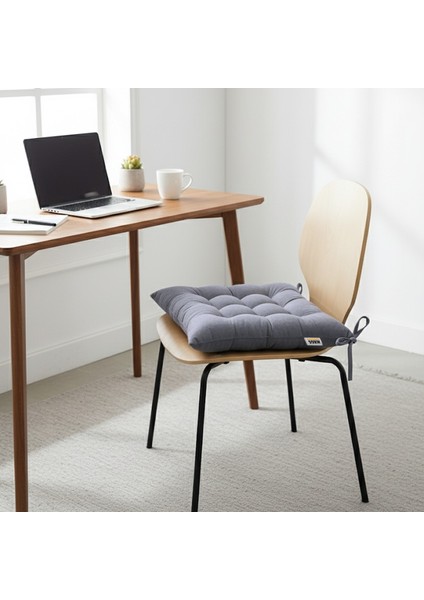 Sandalye Minderi, Punterez Puntolu Silikon Elyaf Dolgulu, Bağcıklı Puf Minder 42X42X6 cm - Gri modelleri