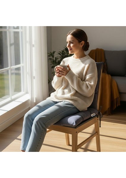 Sandalye Minderi, Punterez Puntolu Silikon Elyaf Dolgulu, Bağcıklı Puf Minder 42X42X6 cm - Gri fırsatları