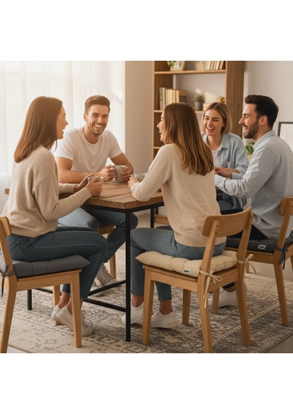 Sandalye Minderi, Punterez Puntolu Silikon Elyaf Dolgulu, Bağcıklı Puf Minder 42X42X6 cm - Gri