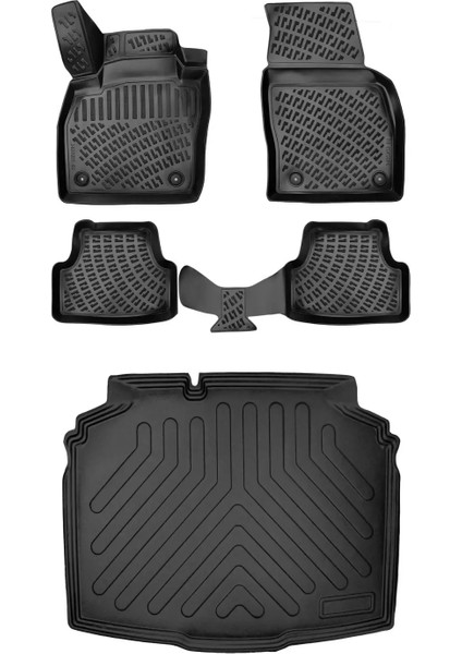 Skoda Fabia 2022 Sonrası (Alt-Sabit Zemin) 3D Araca Özel Paspas ve Bagaj Havuzu Set