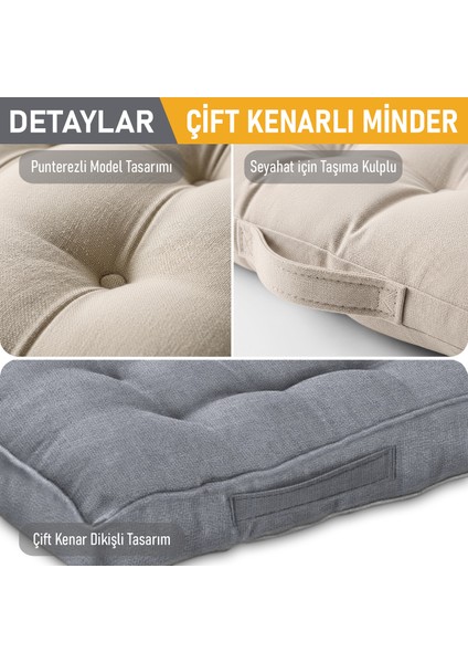 Sandalye Minderi, Çift Kenarlı, Taşıma Kulplu, Puntolu Elyaf Dolgulu Minder 42X42X6 cm - Bej fırsatları