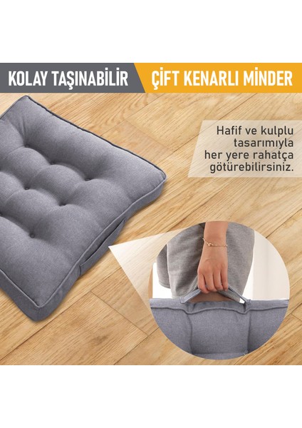 Sandalye Minderi, Çift Kenarlı, Taşıma Kulplu, Puntolu Elyaf Dolgulu Minder 42X42X6 cm - Bej indirimleri