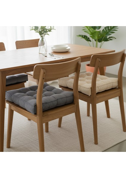 Sandalye Minderi, Çift Kenarlı, Taşıma Kulplu, Puntolu Elyaf Dolgulu Minder 42X42X6 cm - Bej