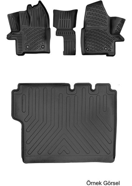 Ford Tourneo Custom 8+1 2012-2023 (Şoför + 2 Yolcu Koltuğu - Otomatik Vites) 3D Araca Özel Paspas ve Bagaj Havuzu Set