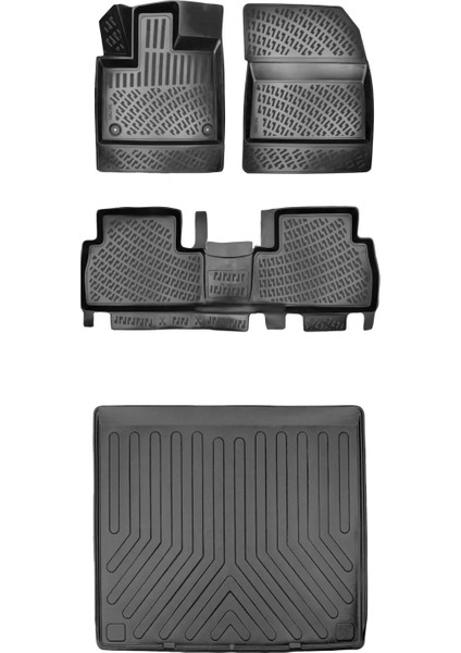 Opel Combo 2019 Sonrası (Katlanabilir Ön Yolcu Koltuğu Paspas)(Bagaj Demirsiz B.h.) 3D Araca Özel Paspas ve Bagaj Havuzu Set