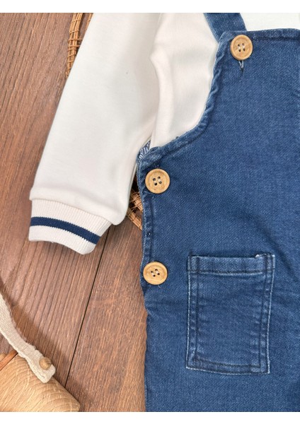 Salopet Likralı Kot Polo Yaka Sweatshirt Düğmeli Salopet Erkek Bebek Takım fırsatları