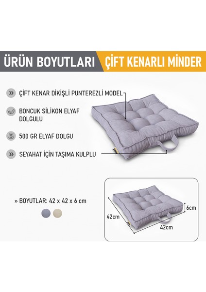Sandalye Minderi, Çift Kenarlı, Taşıma Kulplu, Puntolu Elyaf Dolgulu Minder 42X42X6 cm - Gri fiyatları