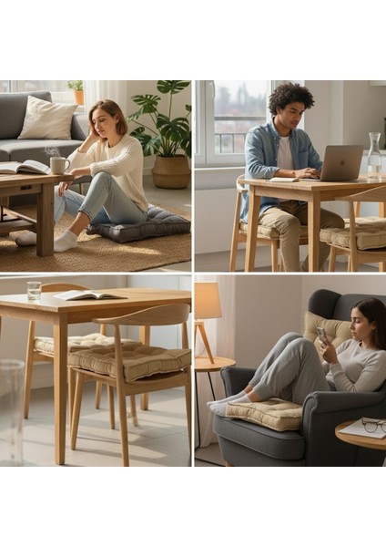 Sandalye Minderi, Çift Kenarlı, Taşıma Kulplu, Puntolu Elyaf Dolgulu Minder 42X42X6 cm - Gri