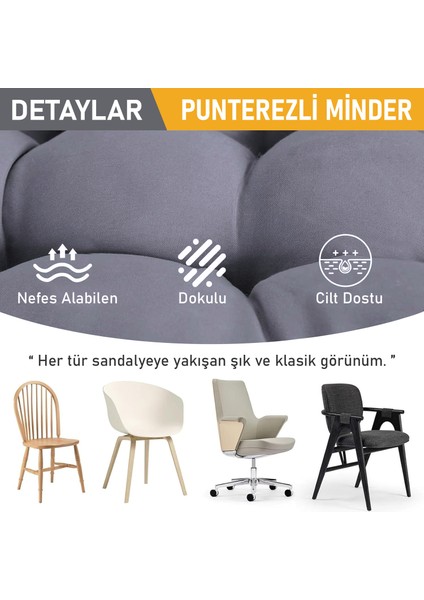 Sandalye Minderi, Punterez Puntolu Silikon Elyaf Dolgulu, Bağcıklı Puf Minder 42X42X6 cm - Bej