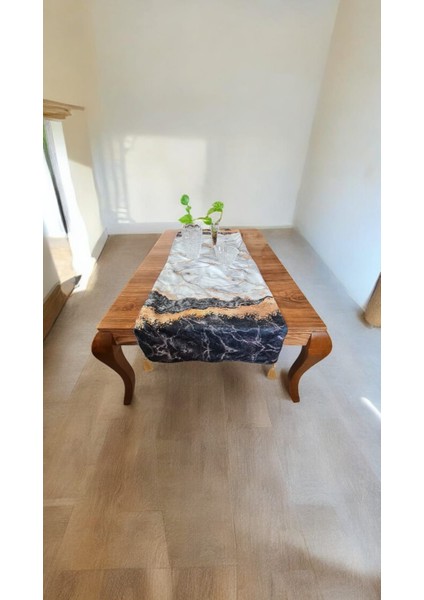 Siyh Gri Mermer Desenli Runner 45*140