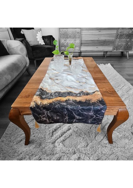 Siyh Gri Mermer Desenli Runner 45*140 fiyatları