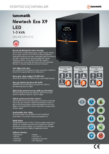 Newtech Eco X9 3 Kva 1/1 On-Lıne Ups LED modelleri