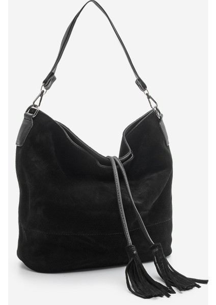 Kadın Hakiki Deri Püsküllü El ve Omuz Çantası Olven Siyah Süet modelleri