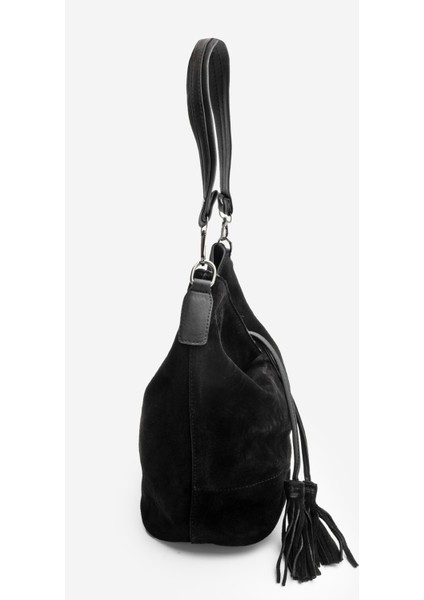 Kadın Hakiki Deri Püsküllü El ve Omuz Çantası Olven Siyah Süet indirimleri