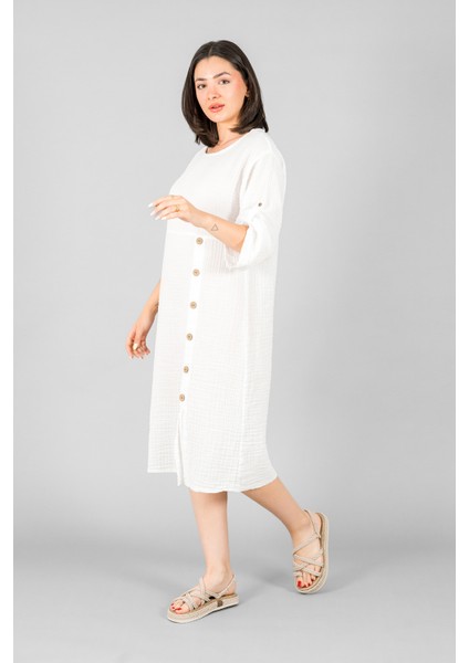 Müslin Kadın Düğme Deteylı Elbise