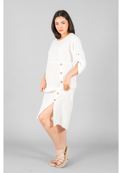 Müslin Kadın Düğme Deteylı Elbise modelleri