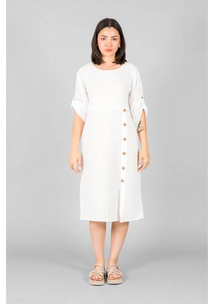 Müslin Kadın Düğme Deteylı Elbise indirimleri