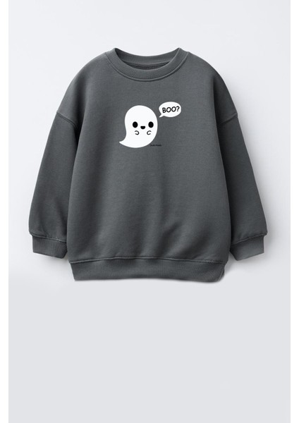Unisex Çocuk Cadılar Bayramı Temalı Baskılı Pamuklu Sweatshirt