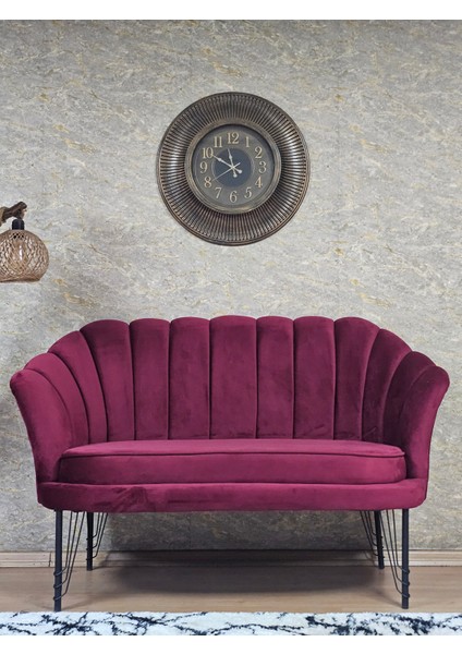 Ikili Istiridye Siyah Boyalı Telli Ayak Çay Seti Koltuk Tekli Berjer , Ikili Berjer Koltuk Bordo Renk 110 x 48 Boyut/ebat