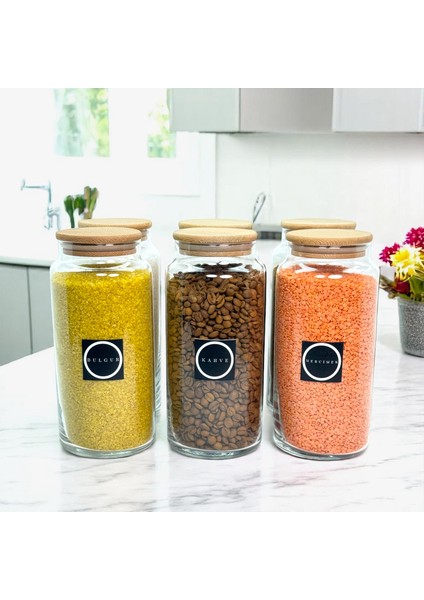 6'lı Ahşap Vakum Kapaklı 1400 Cam Bakliyat Erzak Saklama Seti Etiket Hediyeli fiyatları