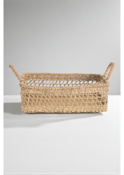 Doğal Rattan Dikdörtgen Sepet, El Yapımı, Çift Kulplu, Açık Örgü Çok Amaçlı Düzenleyici, 35 cm fiyatları