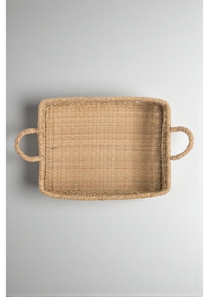 Doğal Rattan Dikdörtgen Sepet, El Yapımı, Çift Kulplu, Açık Örgü Çok Amaçlı Düzenleyici, 35 cm indirimleri