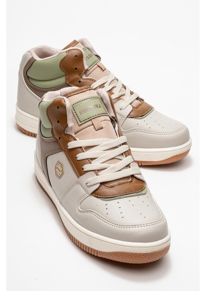 Bağlcıklı Kadın Spor Ayakkabı Bej Vizon Yeşil