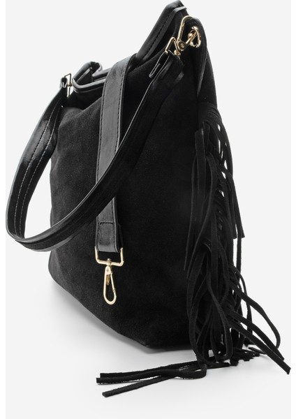 Kadın Hakiki Deri Püskül Detaylı El ve Omuz Çantası Soliga modelleri