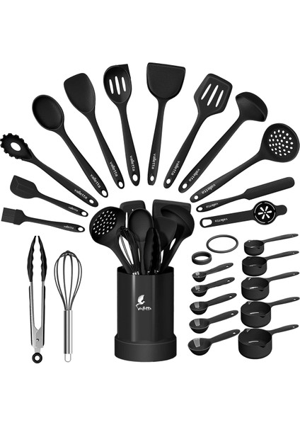 Maracas Isıya Dayanıklı Yanmaz Yapışmaz Silikon Spatula Seti 25 Parça Siyah