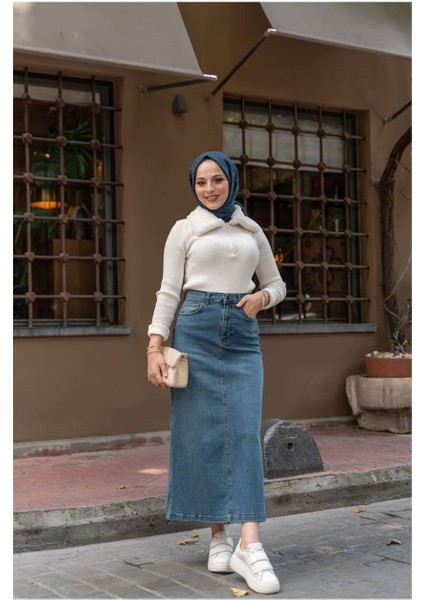 Doğal Kumaşlı Yıldız Rivetlı Kot Etek Mavi modelleri