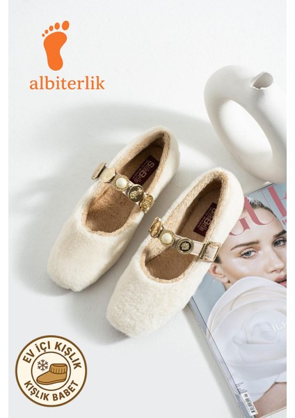 Çeyiz Bohça Pofuduk Kadın Ev Babeti Kışlık Taşlı Tokalı Peluş Yünlü Ev Içi Dış Mekan Babet