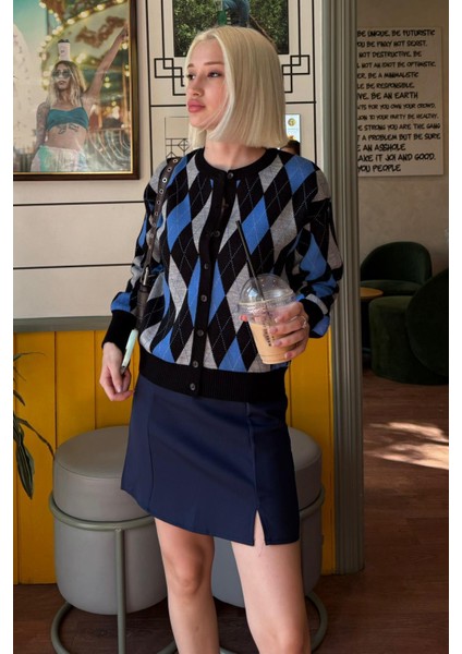 Siyah Baklava Desenli Bisiklet Yaka Kadın Hırka MG2496 fiyatları