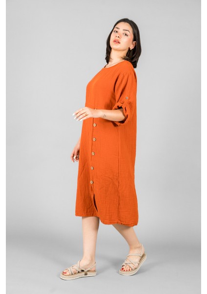 Müslin Kadın Düğme Deteylı Elbise