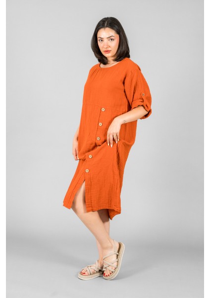 Müslin Kadın Düğme Deteylı Elbise modelleri