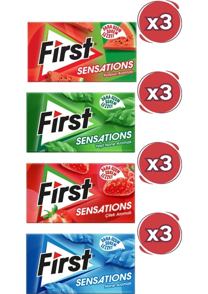 Sensations Sakız Paketi - Yeşil Nane, Çilek, Nane, Karpuz Aromalı 27 Grx12 Adet