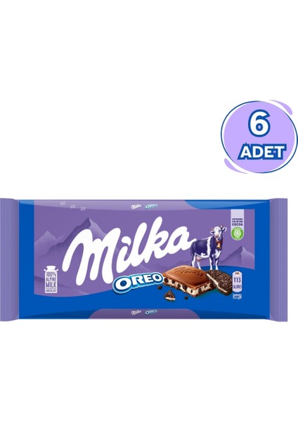 Sütlü Tablet Çikolata Oreo Parçacıklı 6×100 g İsviçre Menşeli Tatlı Atıştırmalık