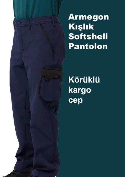 Armegon Kışlık Softshell Su Geçirmez Kargo Cepli Pantolon