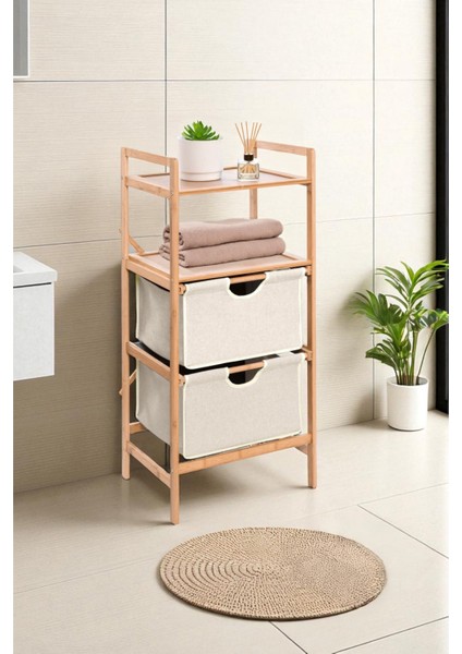 Bambu 2 Raflı 2 Çekmeceli Banyo Düzenleyici Çekmeceli Dolap Komodin DB-0045
