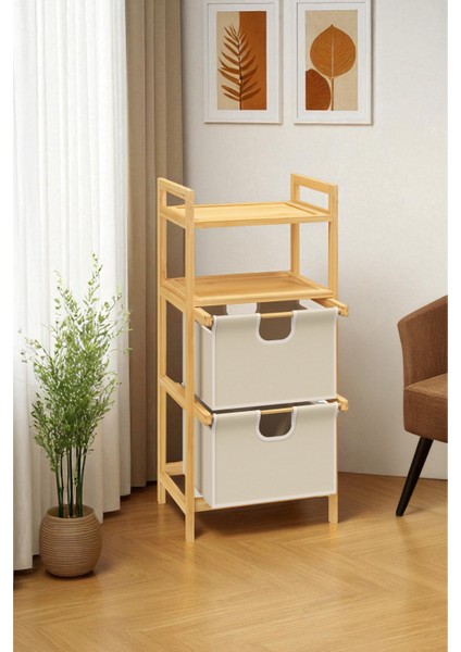 Bambu 2 Raflı 2 Çekmeceli Banyo Düzenleyici Çekmeceli Dolap Komodin DB-0045 modelleri