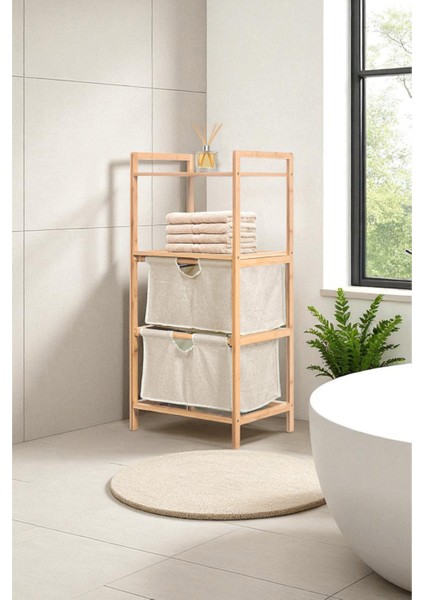 Bambu 2 Raflı 2 Çekmeceli Banyo Düzenleyici Çekmeceli Dolap Komodin DB-0045 indirimleri