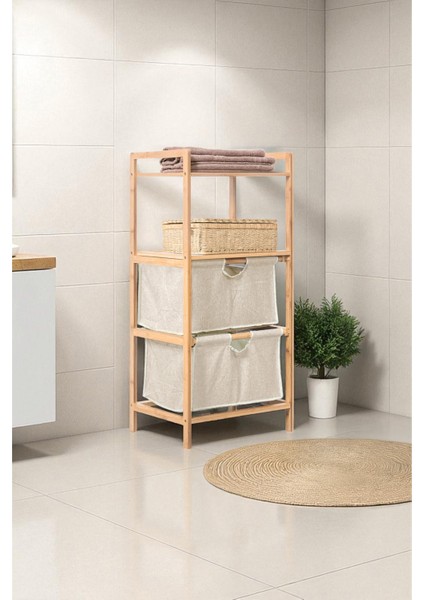 Bambu 2 Raflı 2 Çekmeceli Banyo Düzenleyici Çekmeceli Dolap Komodin DB-0045