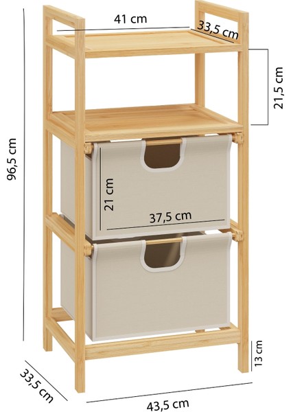 Bambu 2 Raflı 2 Çekmeceli Banyo Düzenleyici Çekmeceli Dolap Komodin DB-0045